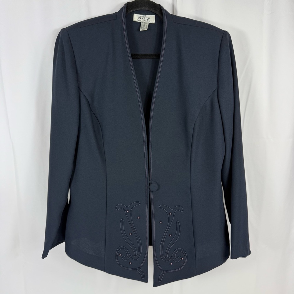 Vtg NOW by Lori Ann Navy Blue Beaded Blazer Shoulder Pads Size 12 Made in Canada